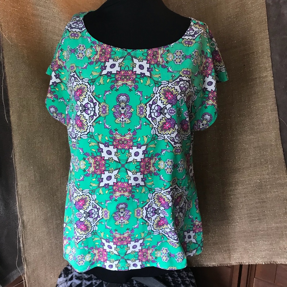 Tulle Mint Kaleidoscope Patterned Summer Blouse
